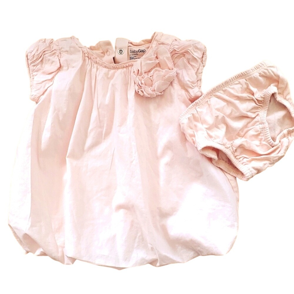 GAP Baby Girl Rosebud Pastel Pink Bubble Dress with Diaper Cover 3-6M